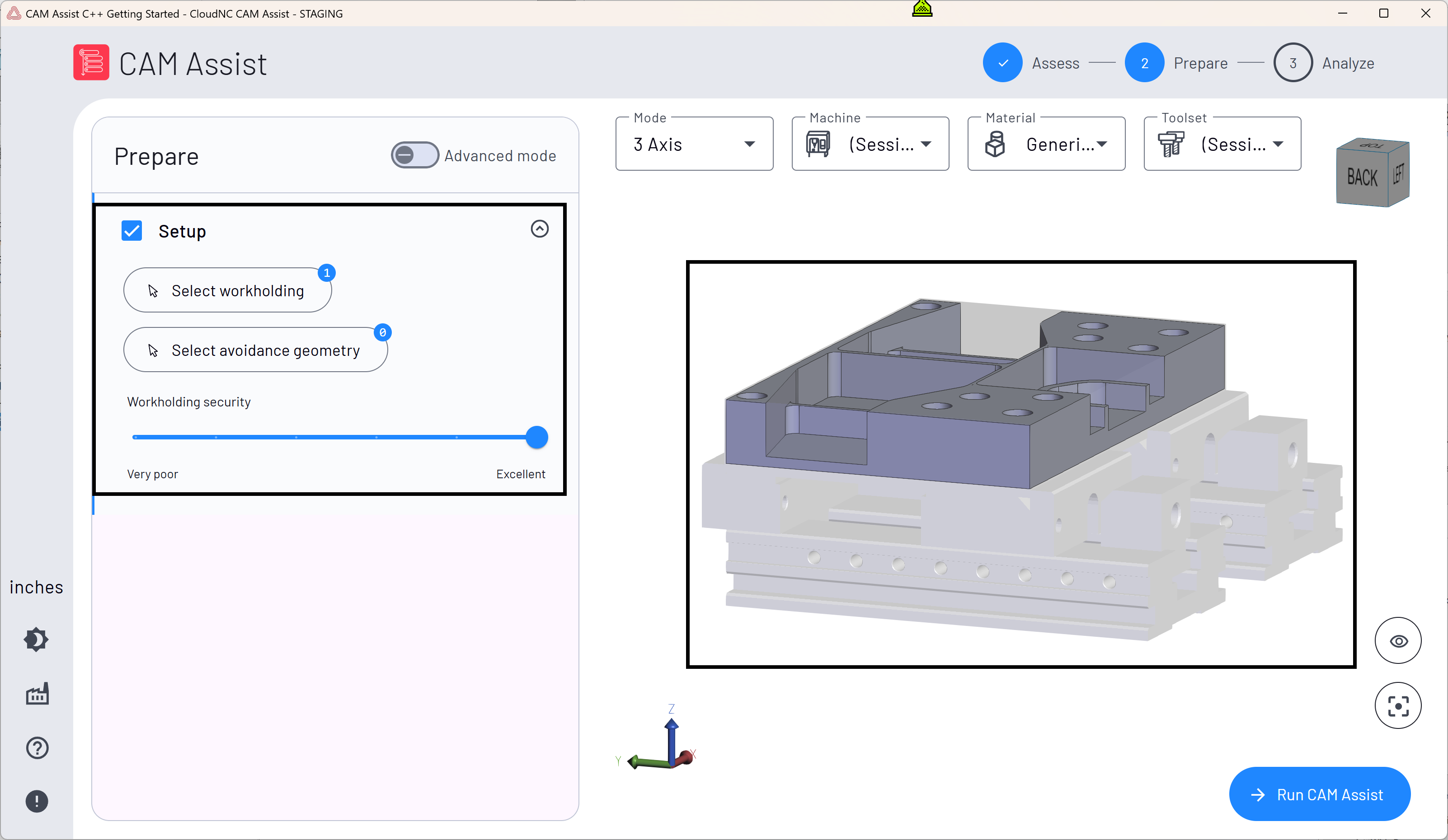 CAM Assist – selectarea prinderii și a geometriei de evitat