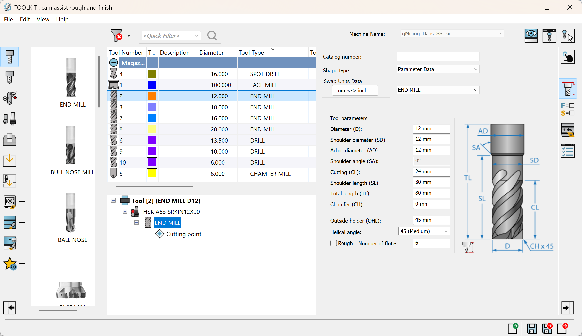 SolidCAM Part ToolKit cu lista de scule